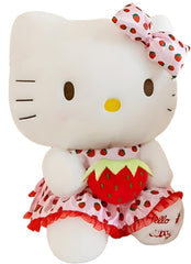 Our delightful Strawberry Fields Hello Kitty Plushie features the Sanrio diva in an adorable strawberry print dress&nbsp;—a delightful blend of mischief and charm! Dressed in a vibrant strawberry print dress adorned with playful bow ruffles, she’s the perfect embodiment of summer whimsy. With her cheeky grin and eye-catching design, this plushie stands out as a unique collectible or a sweet companion.

Made from plush, high-quality materials, she invites endless cuddles while adding a pop of color