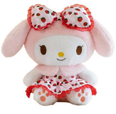 Our delightful Strawberry Fields My Melody Plushie features the Sanrio sweetheart in an adorable strawberry print dress—a delightful blend of mischief and charm! Dressed in a vibrant strawberry print dress adorned with playful bow ruffles, she’s the perfect embodiment of summer whimsy. With her cheeky grin and eye-catching design, this plushie stands out as a unique collectible or a sweet companion.