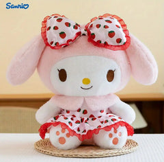 Our delightful Strawberry Fields My Melody Plushie features the Sanrio sweetheart in an adorable strawberry print dress—a delightful blend of mischief and charm! Dressed in a vibrant strawberry print dress adorned with playful bow ruffles, she’s the perfect embodiment of summer whimsy. With her cheeky grin and eye-catching design, this plushie stands out as a unique collectible or a sweet companion.