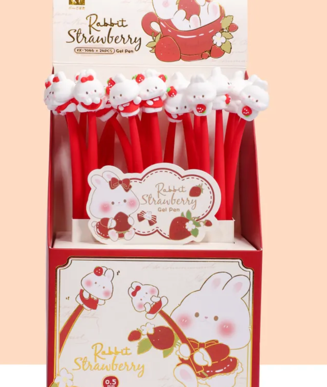 Get ready to add a dash of play to your writing experience with our Strawberry Rabbit Wiggle Gel Pen Set of 3 that wiggle when you write or shake them! These adorable pens are sure to bring a smile to your face every time you use one!  Each of the pens in this 3-pen set feature a charming rabbit adorned with strawberries, adding a delightful touch of kawaii to your stationery collection. But the fun doesn't stop there - these pens wiggle as you write, making every stroke a playful experience!