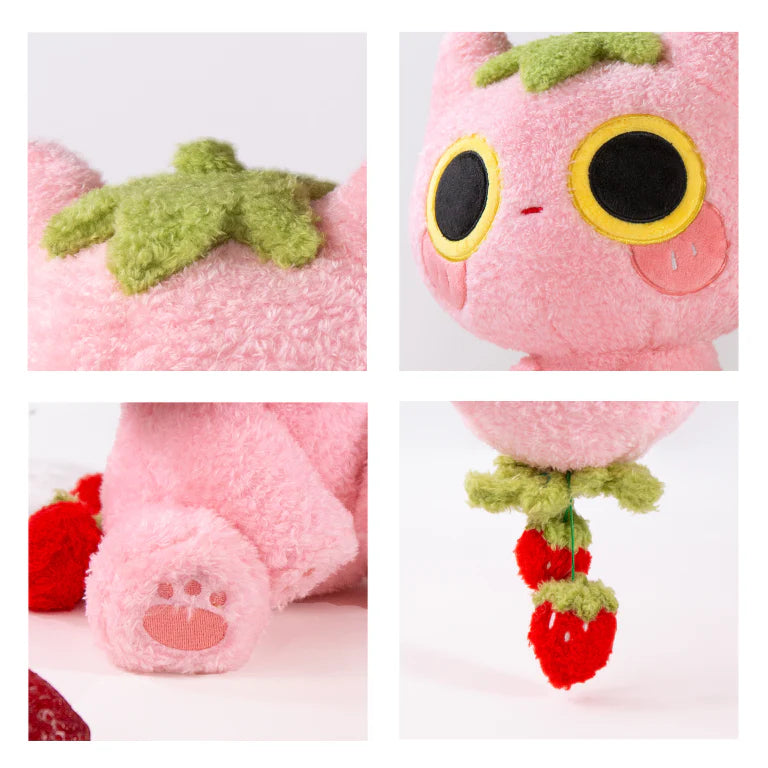 Soft, silly, and full of love, Strawmi is boutique designer MikouArt's sweetest design! Strawmi’s iconic strawberry head and tail are made with custom materials and sewing techniques. Two tiny, movable strawberries on the tail add some extra playful charm. Strawberries are the essential kawaii fruit for good reason- Strawmi makes the perfect unique gift for fans and collectors of all things strawberry-themed!