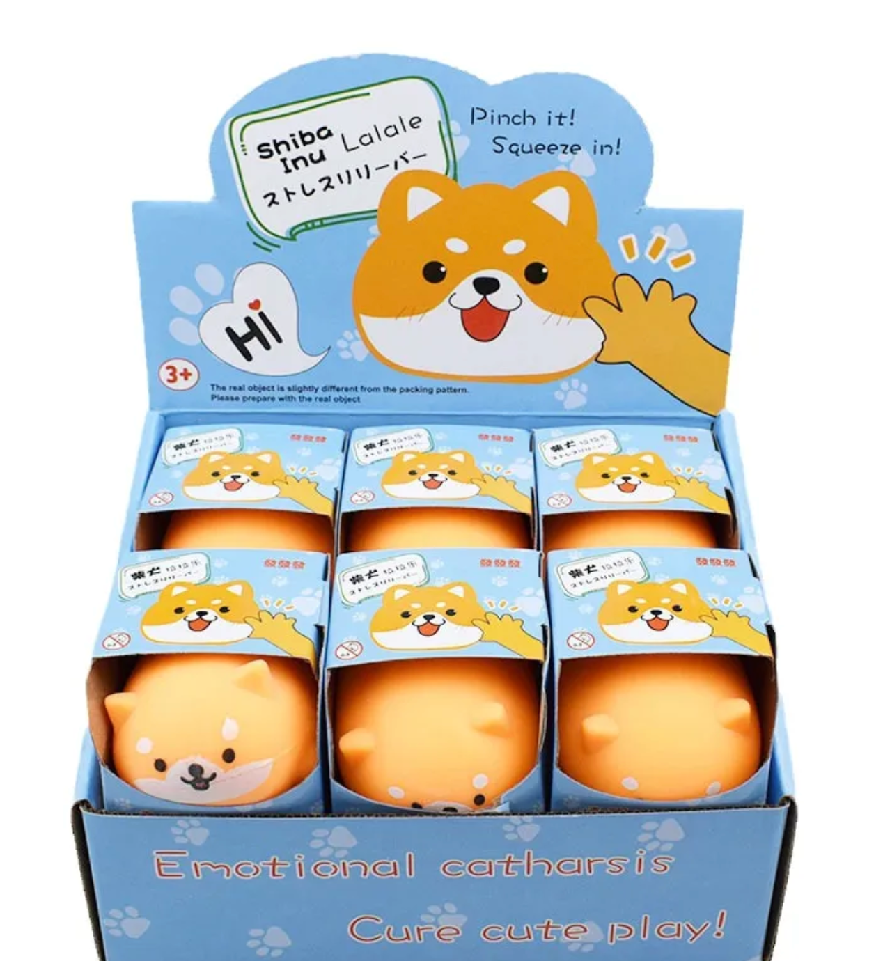 Reduce those stressful moments with the calmingly adorable face, bright happy colors, and round squishy bod of this delightful fidget toy.&nbsp;  The Stress Reducing Shiba Inu Squishy Sensory Toy comes packed in cheerful and sweet packaging, making it a perfect gift for children and adults alike.