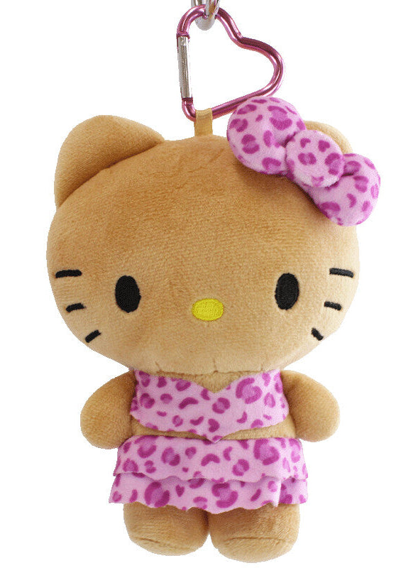 Bring some kawaii charm wherever you go with this Tan Hello Kitty Pink Leopard Zip Pouch Plush Keychain! Featuring a warm caramel-brown color, back zipper pouch perfect for small everyday items like headphones, and a playful pink leopard-print outfit and matching bow. This plush has a unique look that stands out from the usual Hello Kitty designs.