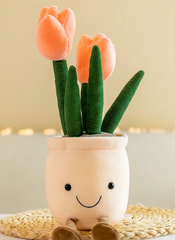 Our Tulip Flower Potted Plant Plushies will delight with their perfect petals, chunky soft stems, happy smiles and their fun, floppy legs. Perched on a shelf or snuggled beside a photo-frame these pleasant plants are sure to bring a touch of positivity to any home or workspace ! 