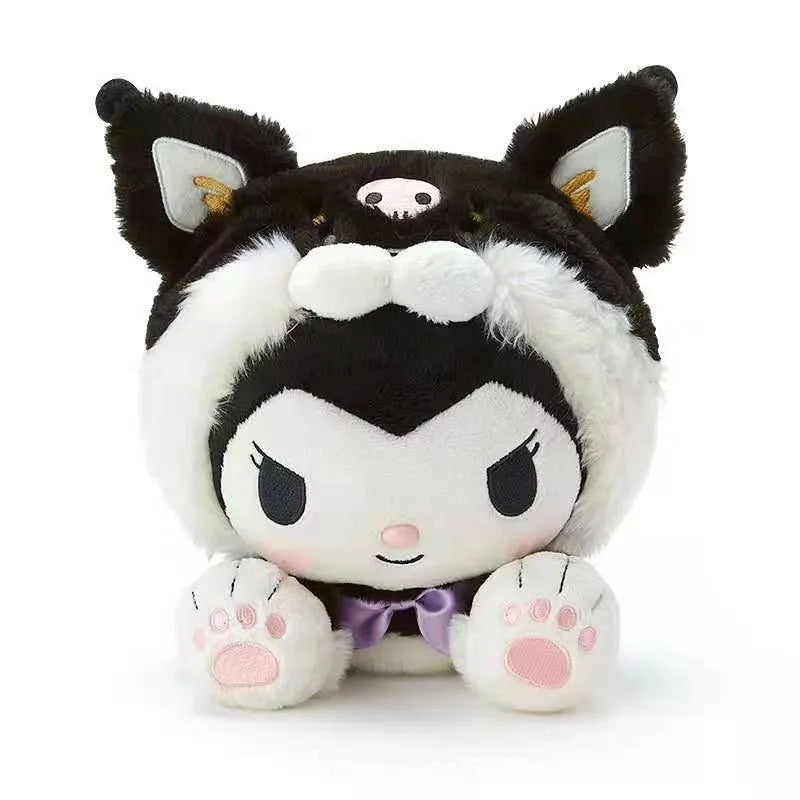 Cuddle up with the irresistibly adorable Tummy Time Kuromi Black Husky Dog Plushie. This plushie is a charming blend of Kuromi's playful mischievousness and the lovable traits of a black husky, making it a must-have companion for fans of cute, quirky characters and soft plush toys.

Featuring Kuromi's signature devilish pink skull bow and mischievous grin, this plushie reimagines her as an endearing black husky with floppy ears and a bushy tail. Designed with a flat, elongated body that makes it cuddly.