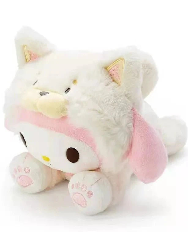 Cuddle up with the irresistibly adorable Tummy Time My Melody White Husky Dog Plushie. This plushie is a charming blend of Sanrio's My Melody and her sweet pink vibe with the lovable traits of a white husky, making it a must-have companion for fans of cute, quirky characters and soft plush toys.

This plushie reimagines My Melody as an endearing white husky with floppy ears and a bushy tail. Designed with a flat, elongated body that makes it ideal for laying down and relaxing.