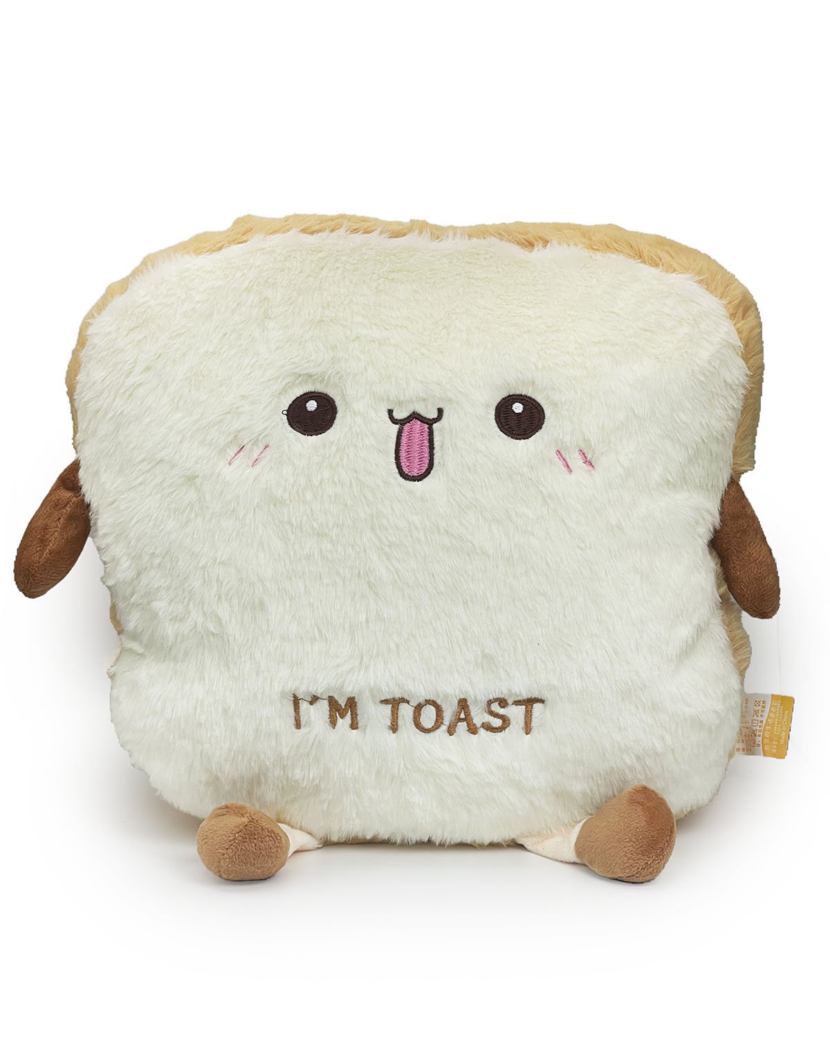 Nothing simple about this stuffed toast, the ultra adorable and Ultra Happy Toast Plushie Pillow with Arm Warmers is super cool and super unique! Perfect for adding a sprinkle of joy and warmth to your day, this charming plushie is sure to brighten up any space. The space for to warm your hands makes it a unique, comforting plush, and its big size makes it the perfect pillow!