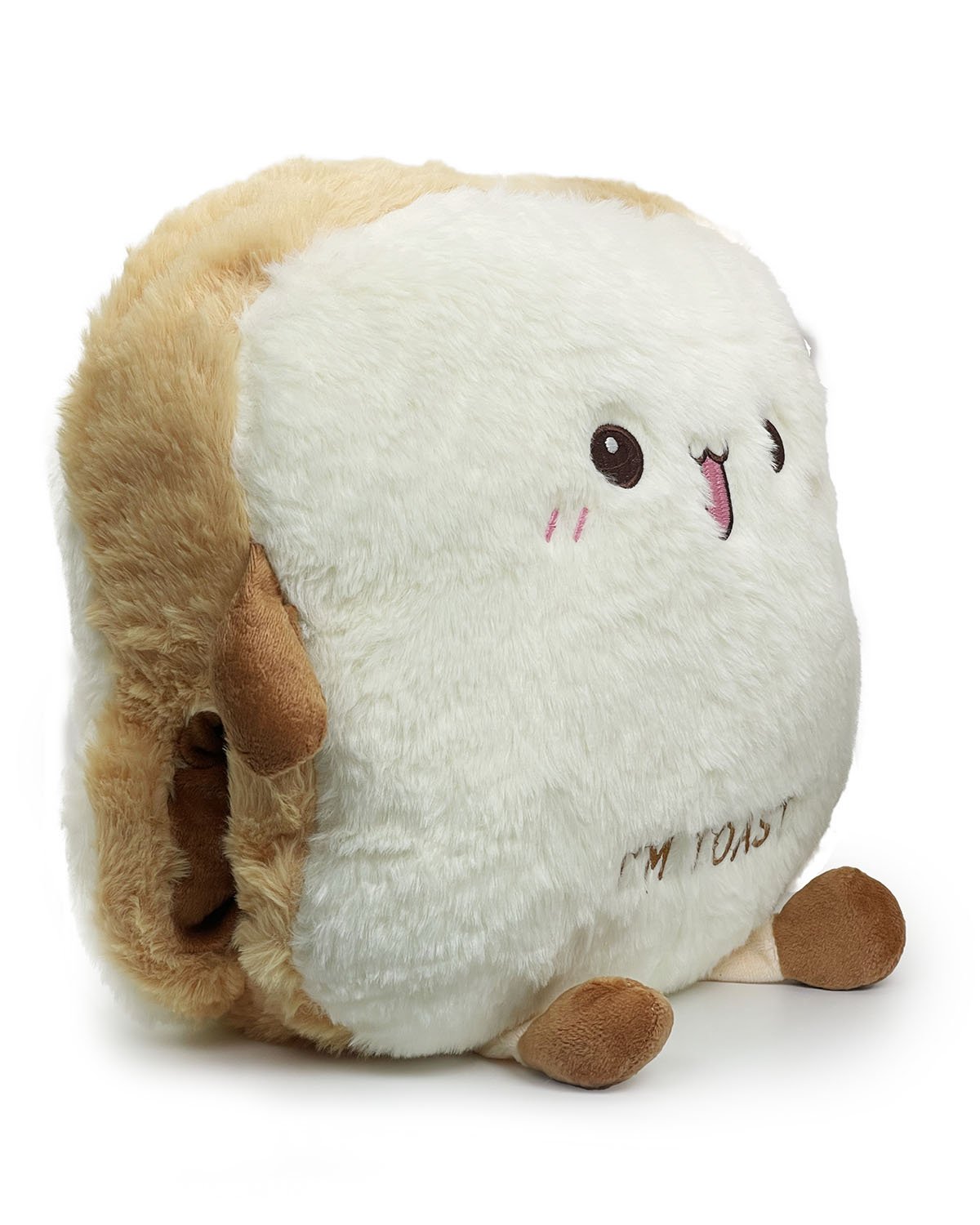 Nothing simple about this stuffed toast, the ultra adorable and Ultra Happy Toast Plushie Pillow with Arm Warmers is super cool and super unique! Perfect for adding a sprinkle of joy and warmth to your day, this charming plushie is sure to brighten up any space. The space for to warm your hands makes it a unique, comforting plush, and its big size makes it the perfect pillow!