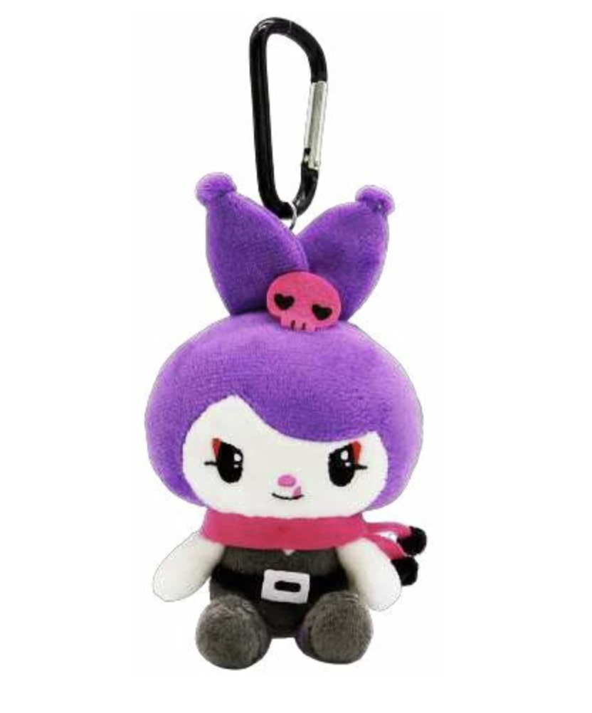 Sanrio’s Kuromi, always cute, always fierce- and so is her sister, Romina! Here she is featured in an updo, with ears styled back and centered. We met Kuromi’s siter, Romina, in the animated adventure ‘Kuromi’s Pretty Journey.’  This keychain is a perfect gift for that person you know who’s always got their hair up…we all know somebody…maybe it’s you. ^_^ This one also makes a great companion to the Updo Ponytail Romina Kuromi Plushie, also available here.