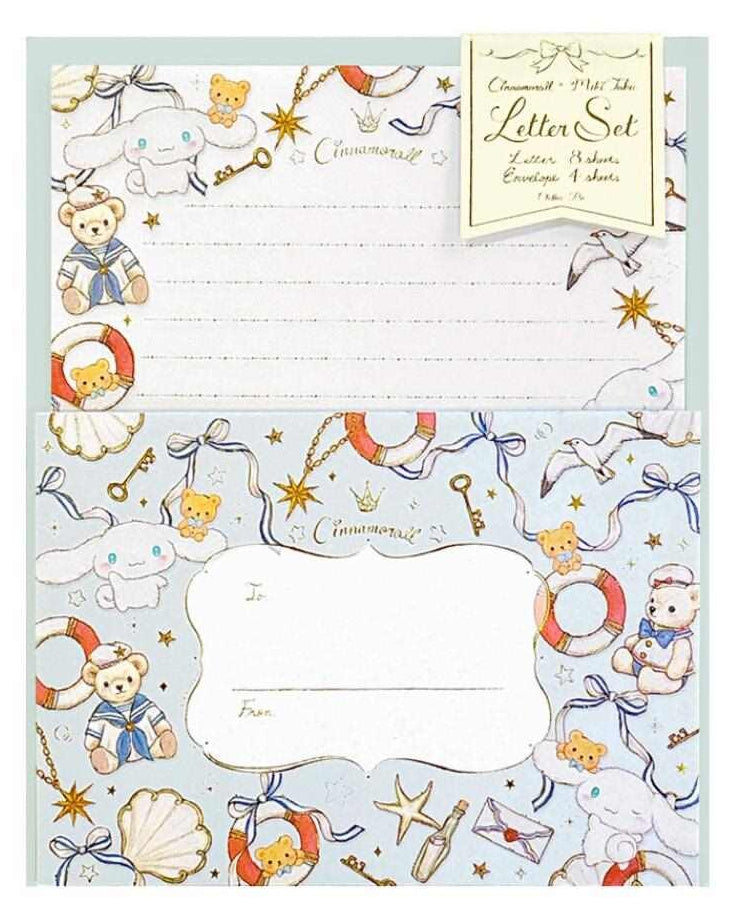 This elegant letter set blends Cinnamoroll’s sweetness with a vintage marine aesthetic. Designed by Takei Miki, it features delicate artwork that adds a timeless, whimsical touch to your correspondence. Perfect for thoughtful notes or collecting, it’s a lovely addition to any stationery collection.