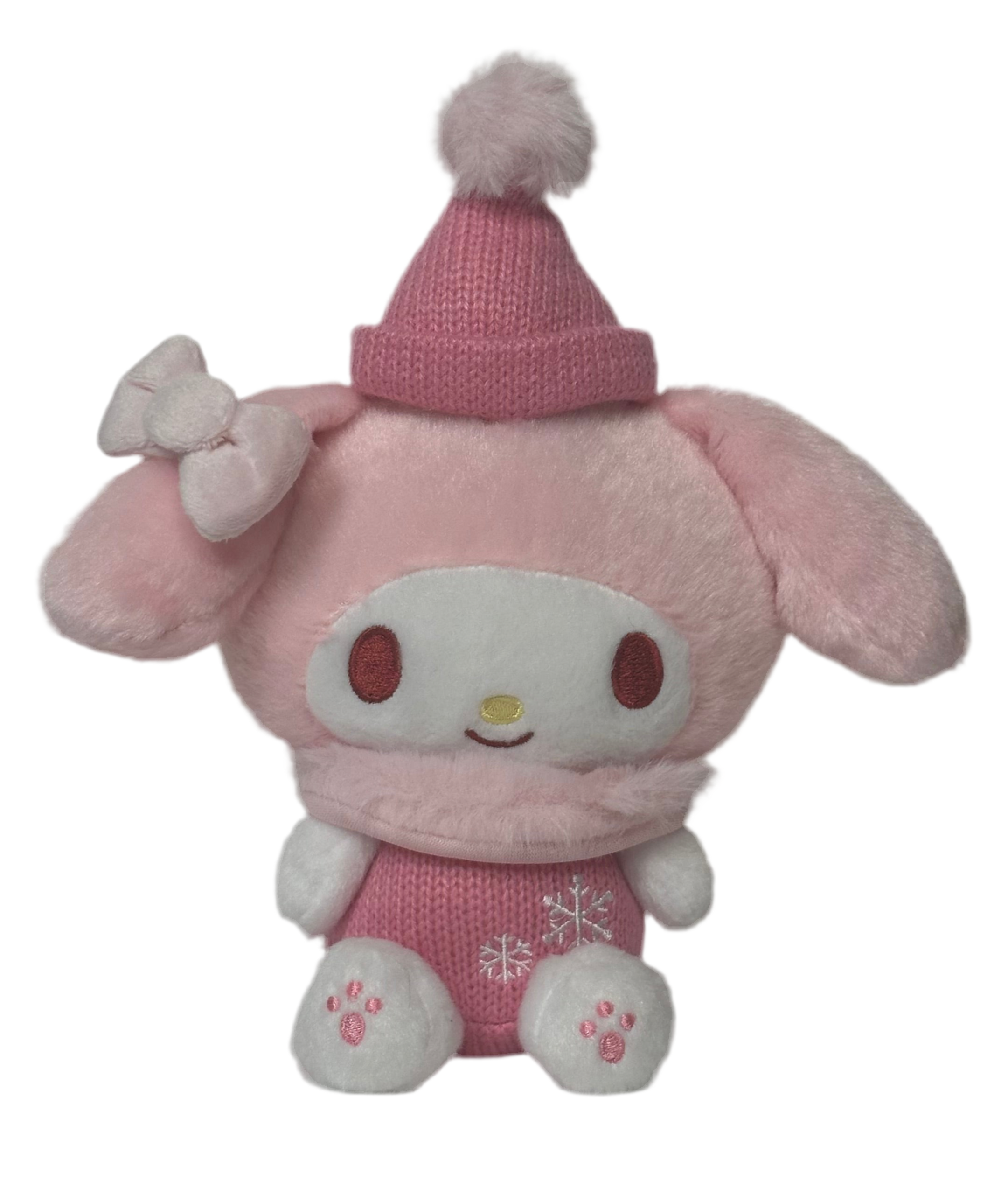 Dressed for the chilly weather, this Winter Pom Poms n Furs My Melody Plushie is ready to bring warmth and joy to your plush collection with its snug winter accessories and irresistibly soft fur.

My Melody's classic charm shines through with a festive winter twist—the adorable snowflake embroidery adds extra warmth to this seasonal look. The pompom atop its beanie is to-die-for and the fur collar is keepin' it classy but cute!