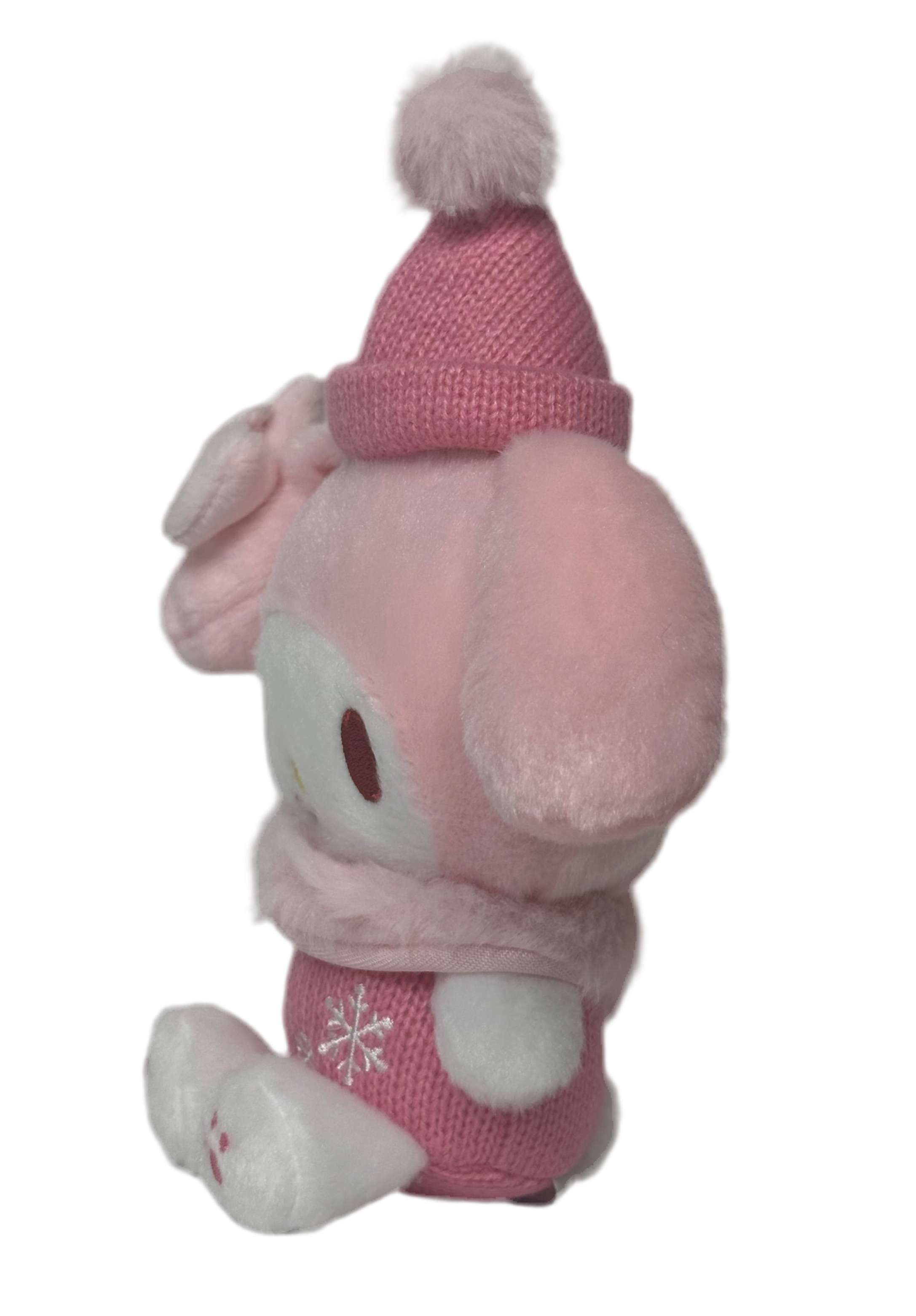 Dressed for the chilly weather, this Winter Pom Poms n Furs My Melody Plushie is ready to bring warmth and joy to your plush collection with its snug winter accessories and irresistibly soft fur.

My Melody's classic charm shines through with a festive winter twist—the adorable snowflake embroidery adds extra warmth to this seasonal look. The pompom atop its beanie is to-die-for and the fur collar is keepin' it classy but cute!