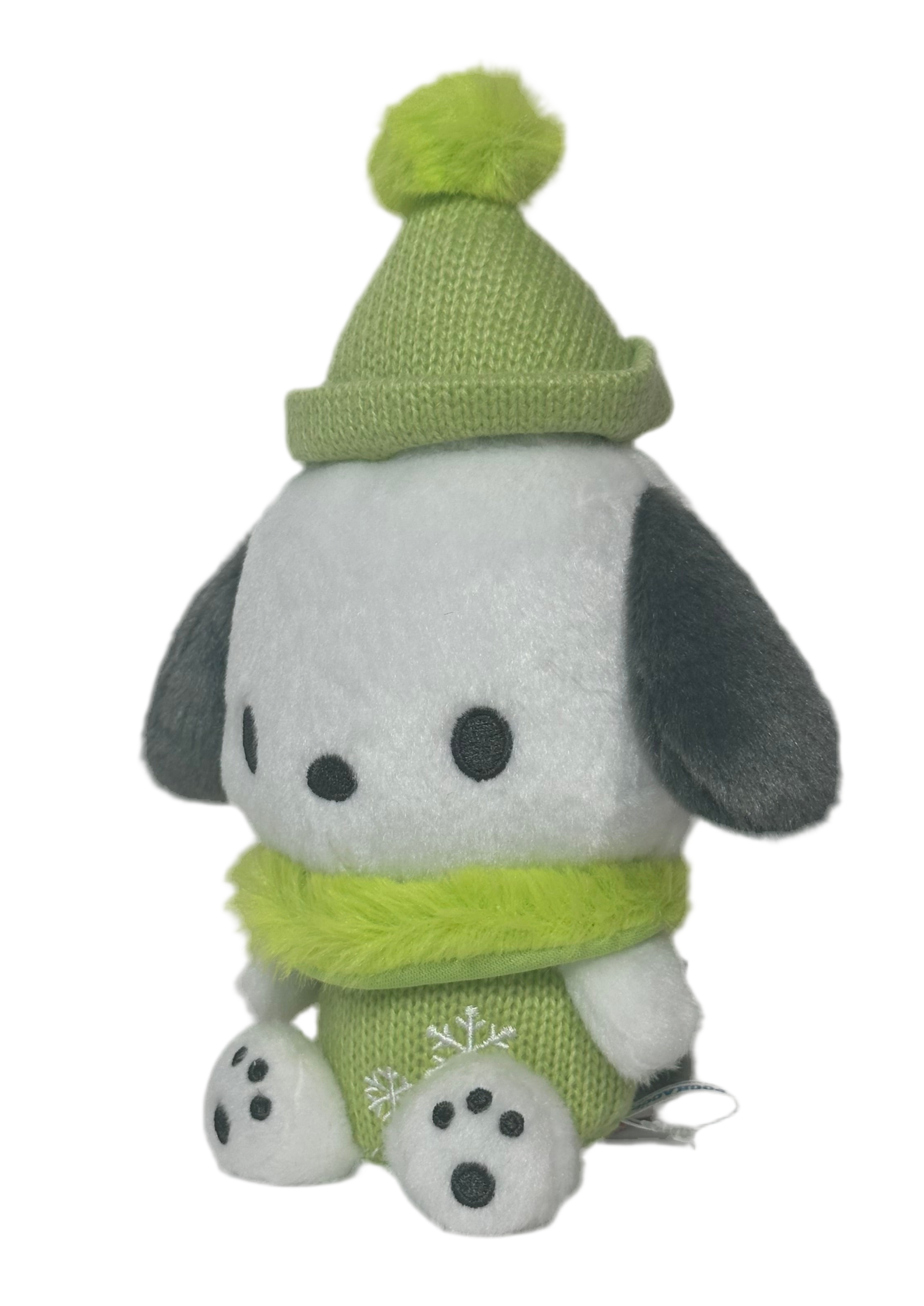 Dressed for the chilly weather, this Winter Pom Poms n Furs Pochacco Plushie is ready to bring warmth and joy to your plush collection with its snug winter accessories and irresistibly soft fur.

Pochacco's classic charm shines through with a festive winter twist—the adorable snowflake embroidery adds extra warmth to this seasonal look. The pompom atop its beanie is to-die-for and the fur collar is keepin' it classy but cute!