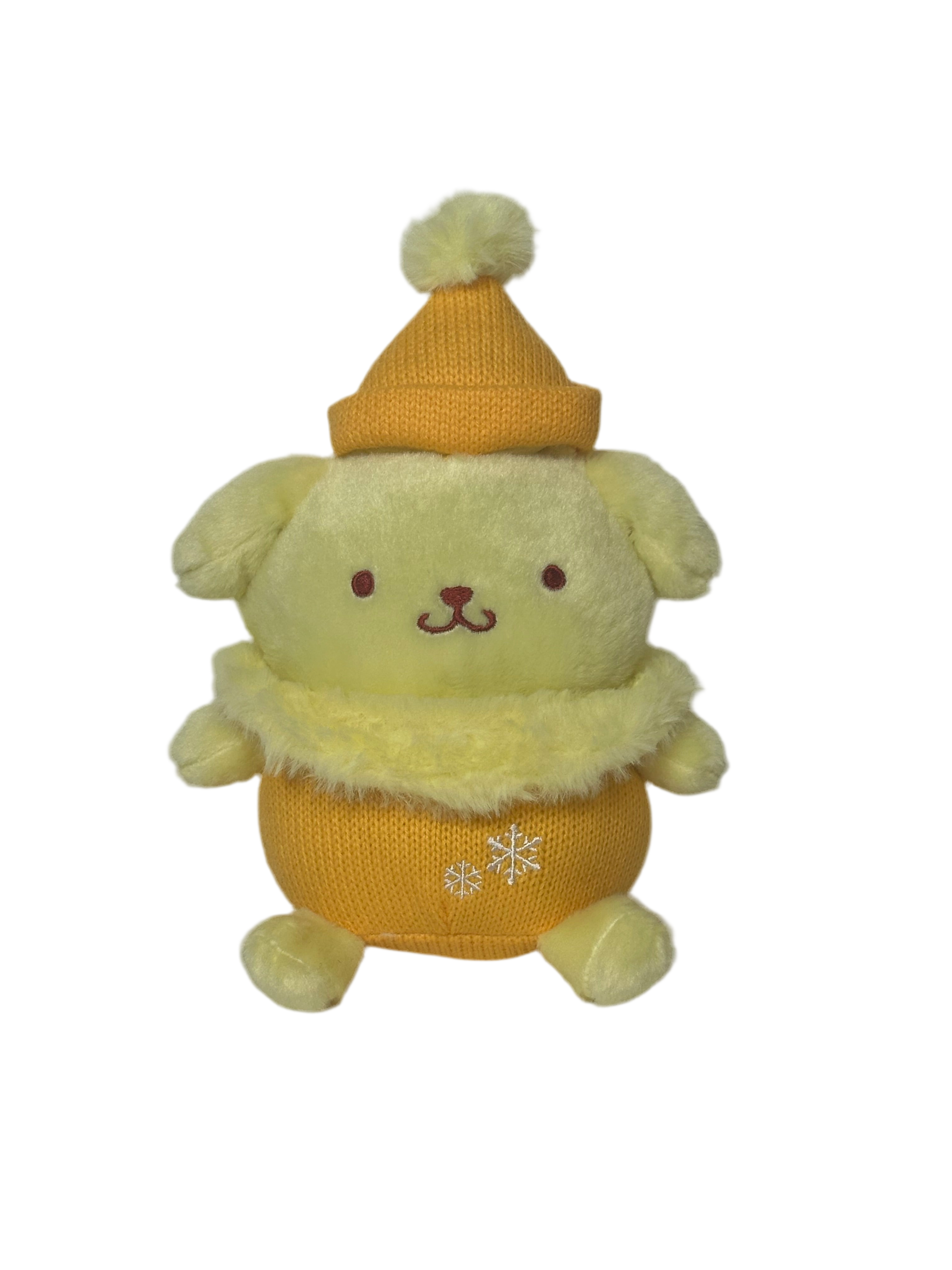 Dressed for the chilly weather, this Winter Pom Poms n Furs Pompompurin Plushie is ready to bring warmth and joy to your plush collection with its snug winter accessories and irresistibly soft fur.

Pompompurin’s classic charm shines through with a festive winter twist—the adorable snowflake embroidery adds extra warmth to this seasonal look. The pompom atop its beanie is to-die-for and the fur collar is keepin' it classy but cute!