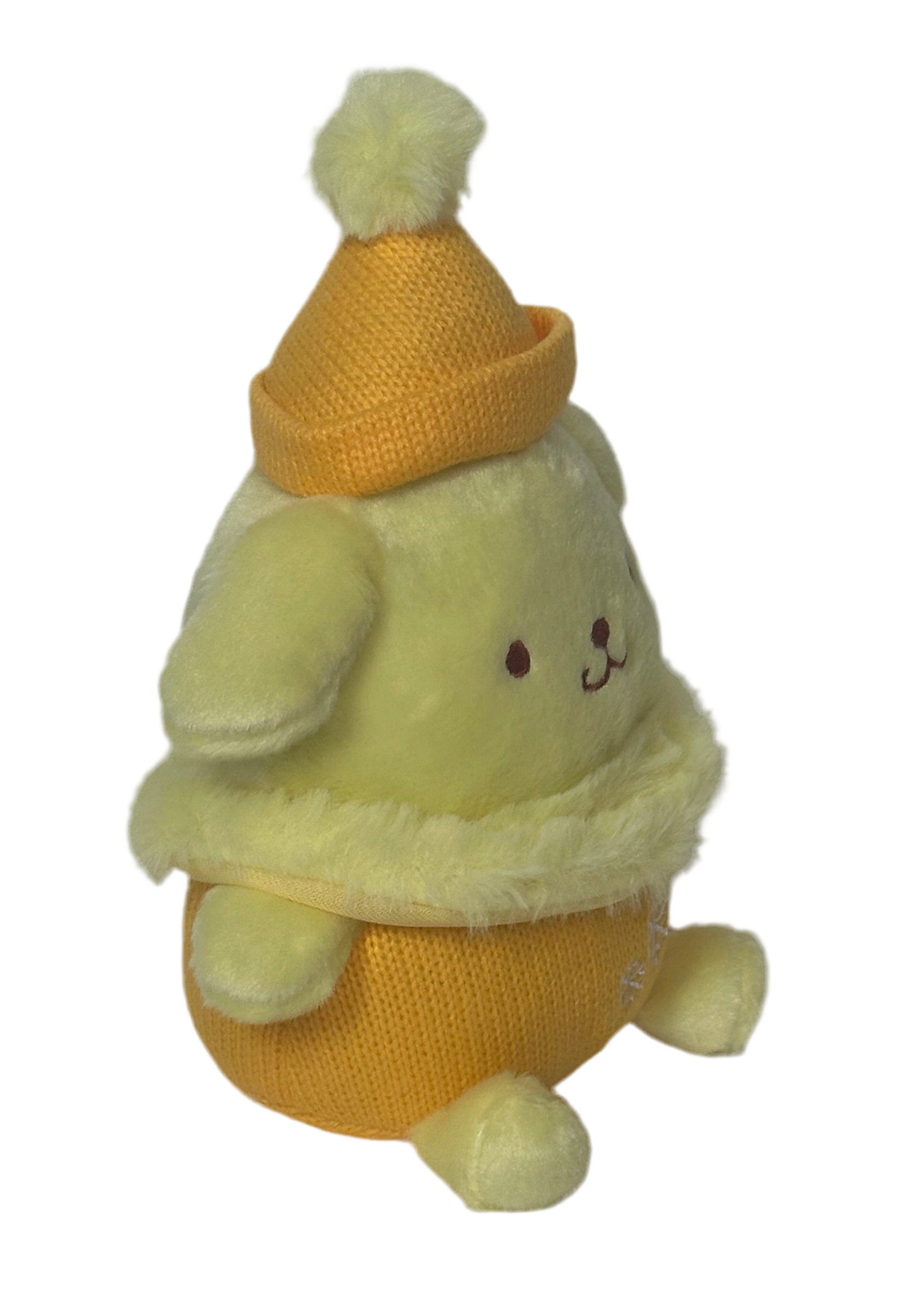 Dressed for the chilly weather, this Winter Pom Poms n Furs Pompompurin Plushie is ready to bring warmth and joy to your plush collection with its snug winter accessories and irresistibly soft fur.

Pompompurin’s classic charm shines through with a festive winter twist—the adorable snowflake embroidery adds extra warmth to this seasonal look. The pompom atop its beanie is to-die-for and the fur collar is keepin' it classy but cute!