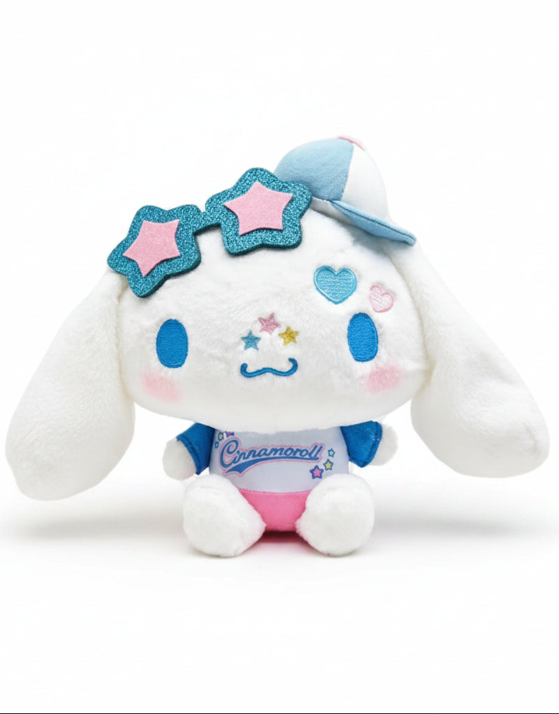 Say hello to the cutest little guy in the galaxy! This Y2K Heisei Cinnamoroll Plushie is dressed to impress in his adorable star-shaped shades, tiny cap, and Y2K attire. With his rosy cheeks and sweet smile, he’s ready to bring the maximum cuteness to your day. He may look innocent, but don’t let those sparkly glasses fool you—this little dude knows he’s the main character.