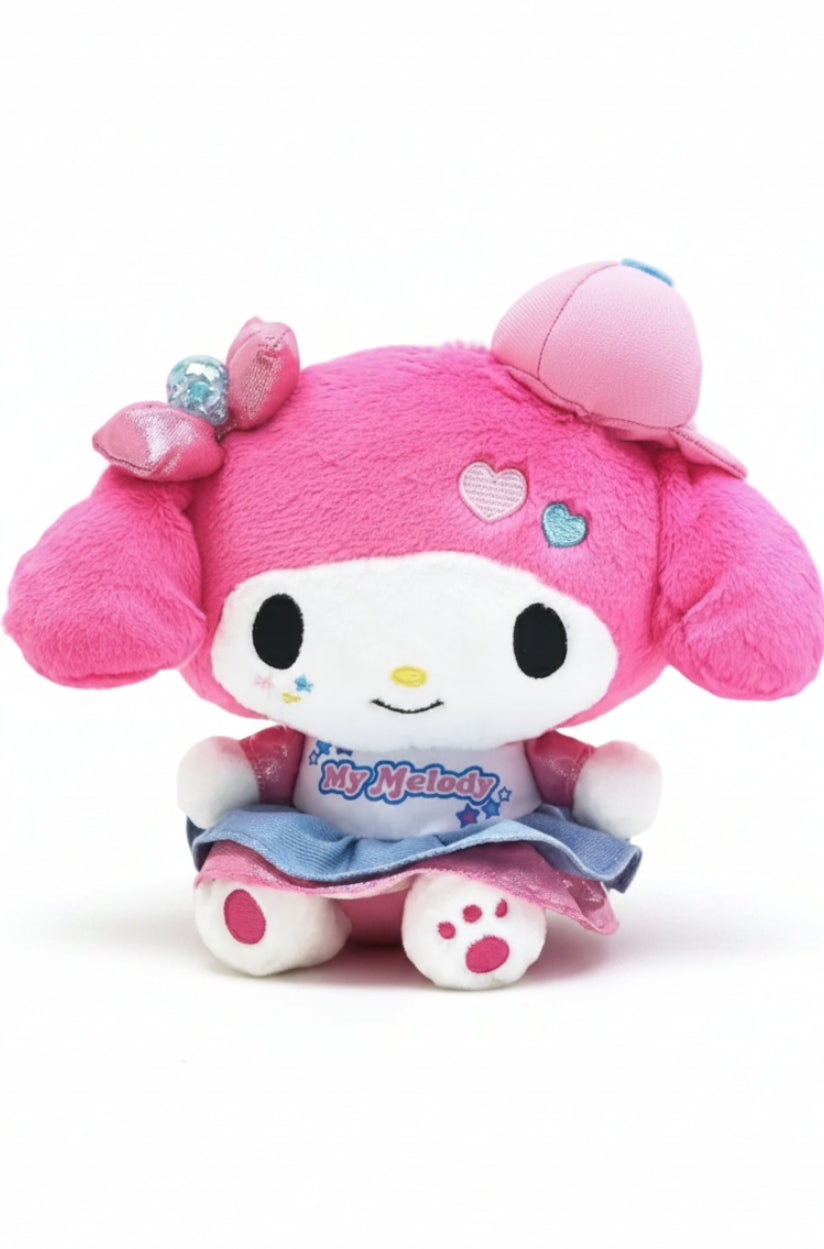 A little bundle of pink, fluffy, cuteness has arrived! This adorable and edgy Y2K Heisei My Melody Plushie is dressed up in the sweetest pastel outfit, with her tiny bow, hipster style hat, and that precious little smile that makes you wanna squeeze her forever. She’s giving sweet, soft, dreamy, and just a touch of edgy coolness. She brings brightness to every room she goes!!