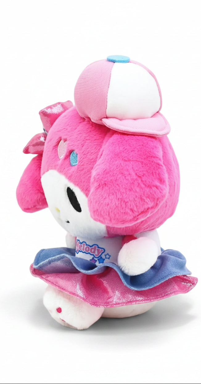 A little bundle of pink, fluffy, cuteness has arrived! This adorable and edgy Y2K Heisei My Melody Plushie is dressed up in the sweetest pastel outfit, with her tiny bow, hipster style hat, and that precious little smile that makes you wanna squeeze her forever. She’s giving sweet, soft, dreamy, and just a touch of edgy coolness. She brings brightness to every room she goes!!