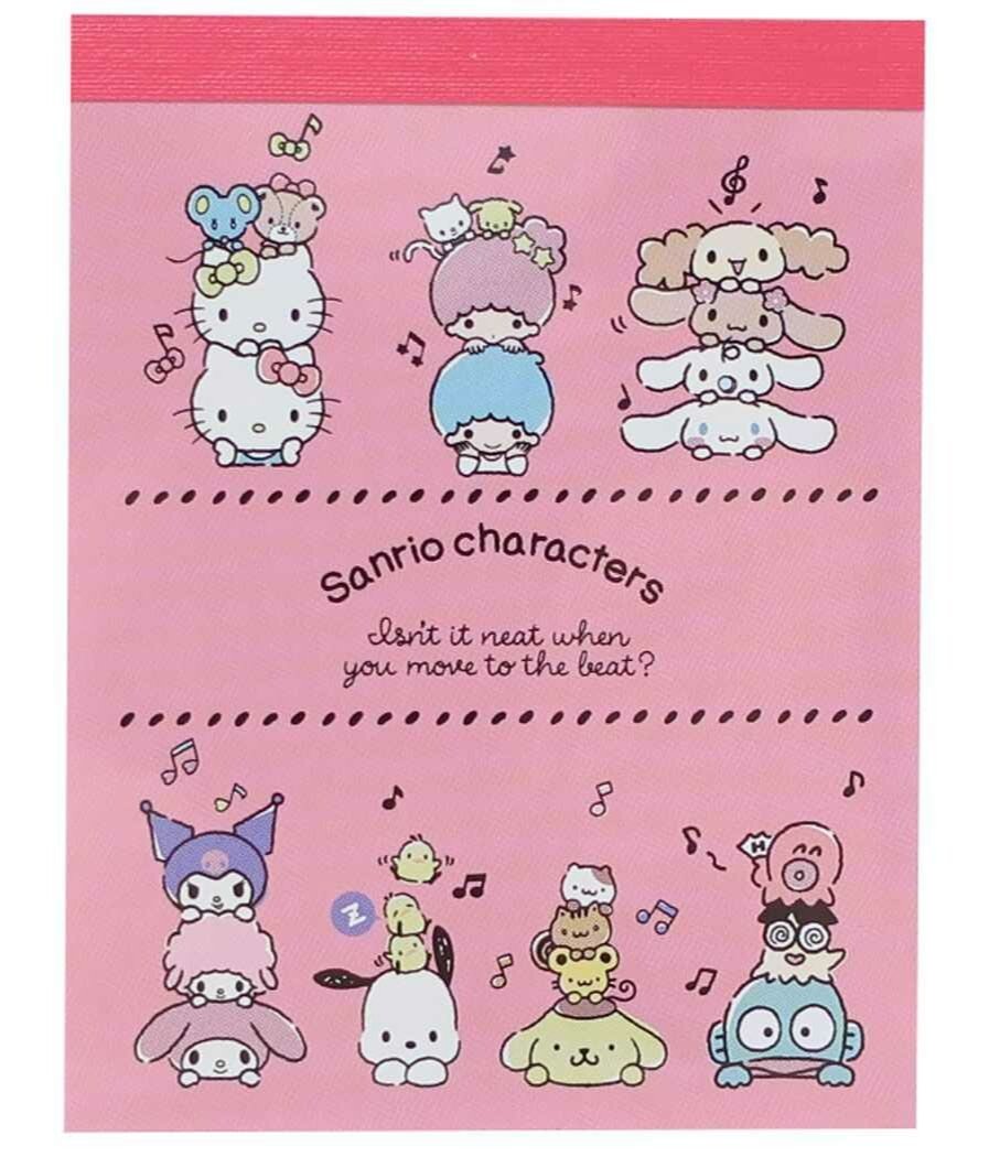 Get ready to groove with the Movin' to the Beat Sanrio Characters Notepad! This lively notepad brings together your favorite Sanrio characters, all dancing to the rhythm in vibrant colors and playful designs. Each page features cheerful illustrations of Hello Kitty, My Melody, Little Twin Stars, and more, letting you jot down notes with an extra dose of fun and energy.

Perfect for capturing quick notes, creative ideas, or reminders, this compact notepad is easy to carry and sure to brighten up your day. Wh