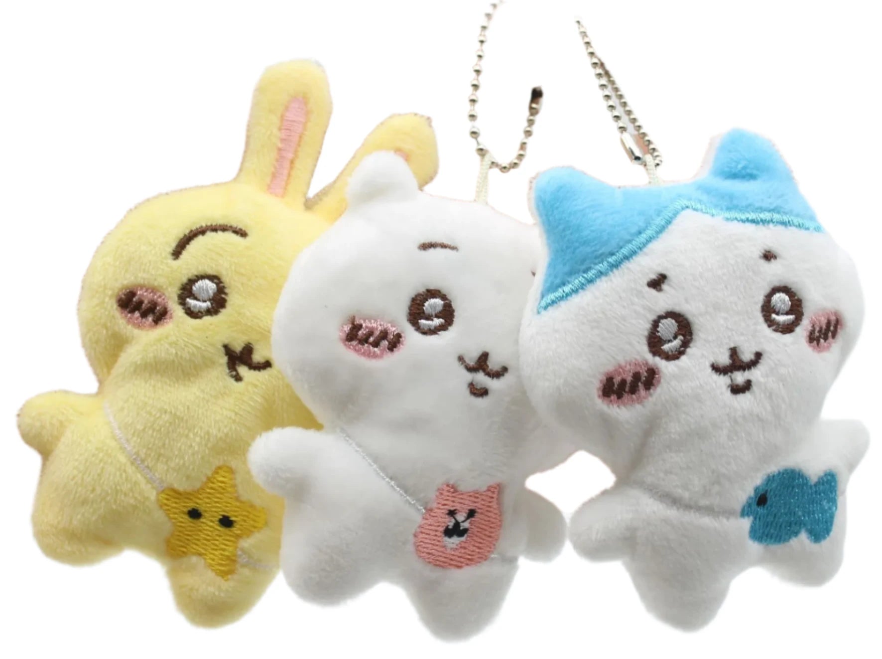 Bring the adorable world of Chiikawa and friends into your daily life with these delightful plush keychains! Inspired by the beloved characters from the Chiikawa manga series, each keychain features a mini, plush version of characters Chiikawa, Hachiware, and Usagi with embroidered details like big manga eyes, blushing cheeks, and coordinating crossbody bags.