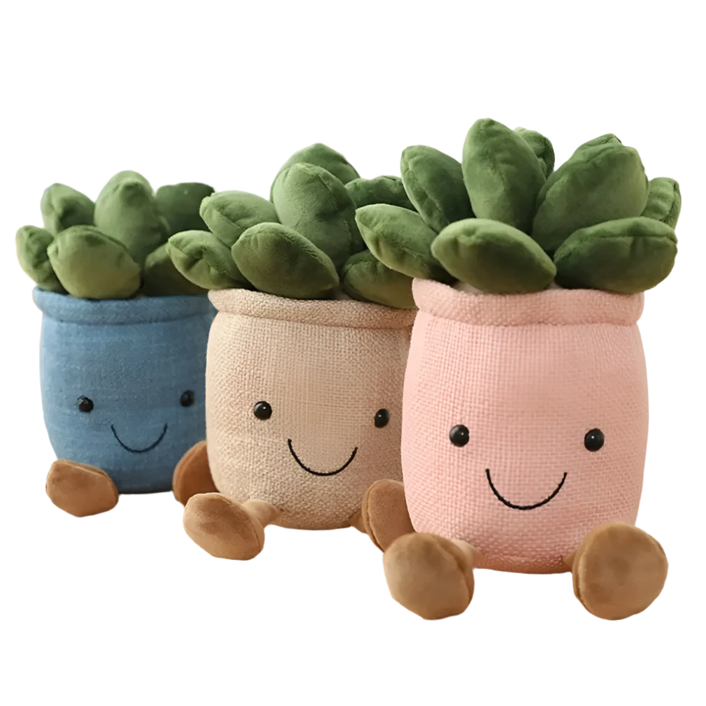 Our Succulent Potted Plant Plushies will delight with their soft, fluffy foliage, their warm, joyful smiles and their fun, floppy legs. We promise these perfectly pleasant plants will melt even the heaviest of hearts !