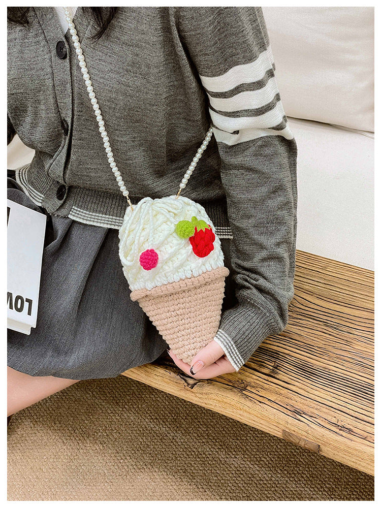 Vanilla Soft Serve Crocheted ice Cream Crossbody Bag