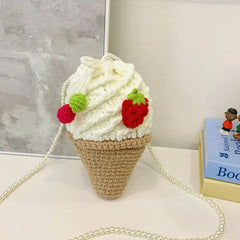 Vanilla Soft Serve Crocheted ice Cream Crossbody Bag